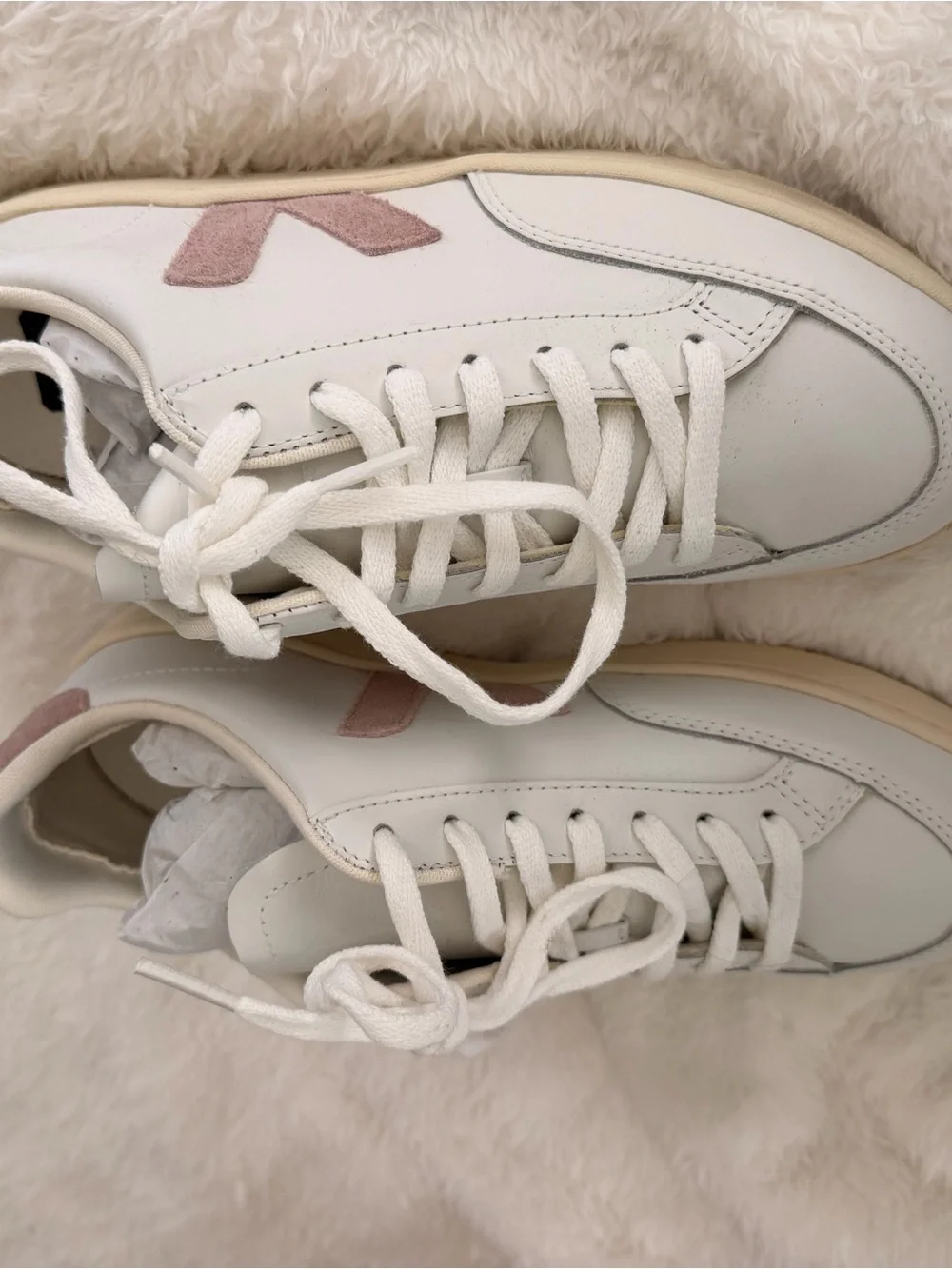 Veja Women’s V-12 Sneakers in White with Pink Suede V